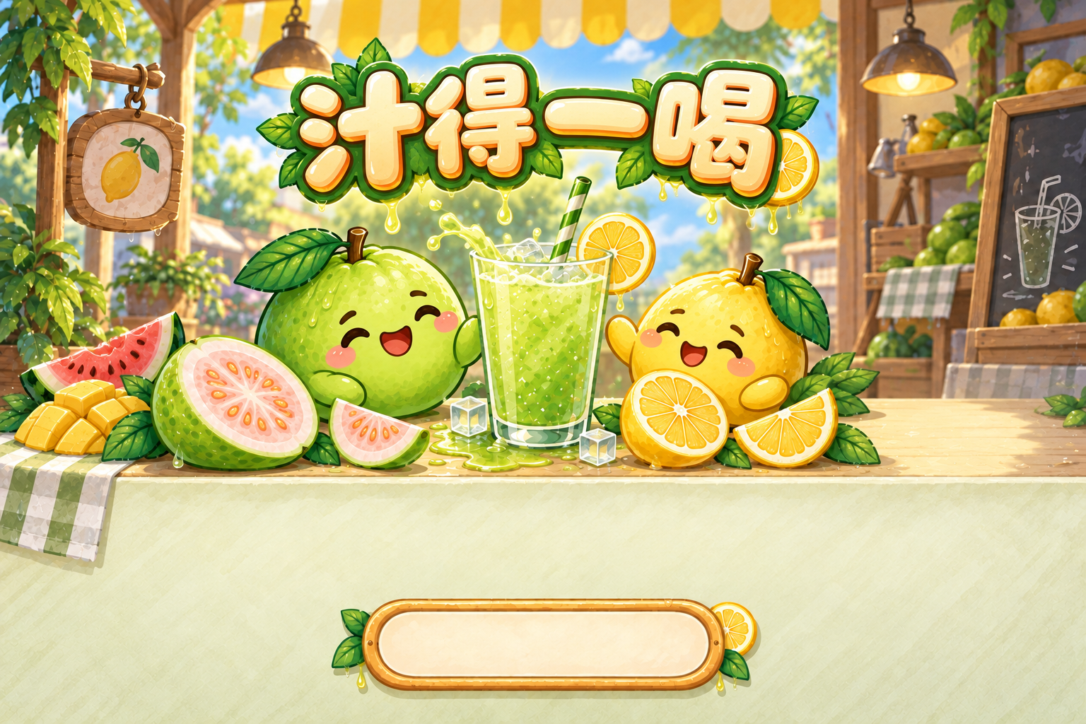 芭樂與檸檬角色守著完成的果汁